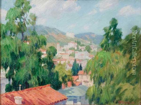 California Landscape With Rooftops Oil Painting - Harley De Witt Nichols