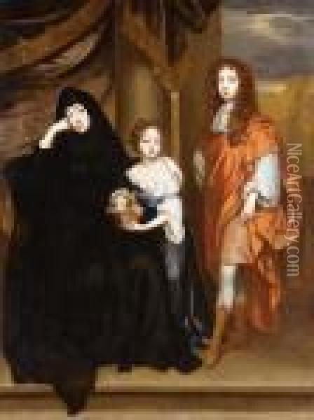 Elizabeth Countess Of Essex With Algernon And Anne Oil Painting - William Wissing or Wissmig
