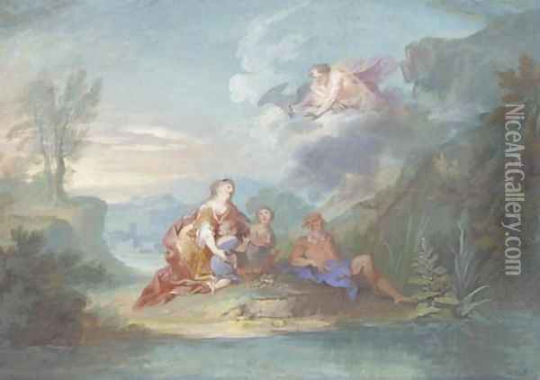 Leda with Castor and Pollux beside Eurotas, Jupiter up above Oil Painting - Richard van Orley
