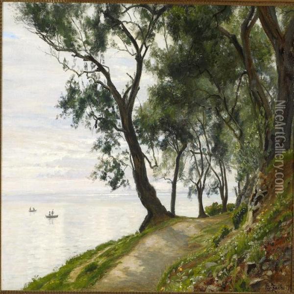 Forest Scenery With Aview Of A Bay Oil Painting - Christian Zacho