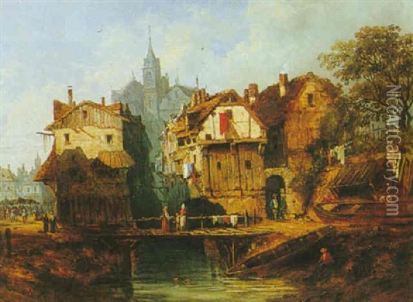 A View Of A Town In Northern France Oil Painting - Charles Euphrasie Kuwasseg