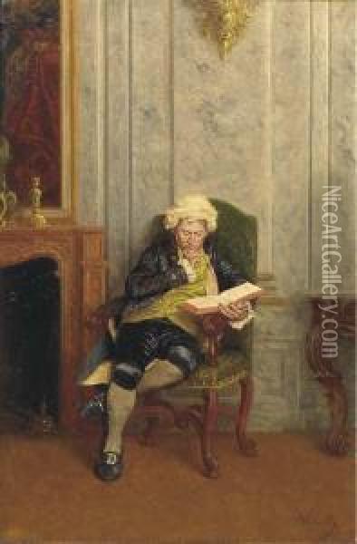 Engrossed In A Book Oil Painting - Wilhelm Lowith