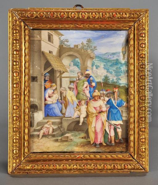 L'adorazione Dei Re Magi Oil Painting - Giovanni B. (Il Genvovese) Castello
