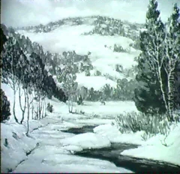 Mountain Stream In Winter Oil Painting - Walter Koeniger