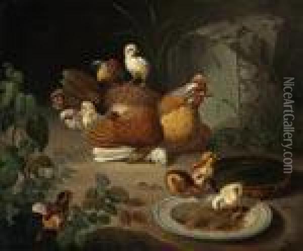 Hen And Chicks Oil Painting - Ben Austrian