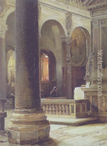 Kirkeinterior Oil Painting - Edvard Frederik Petersen