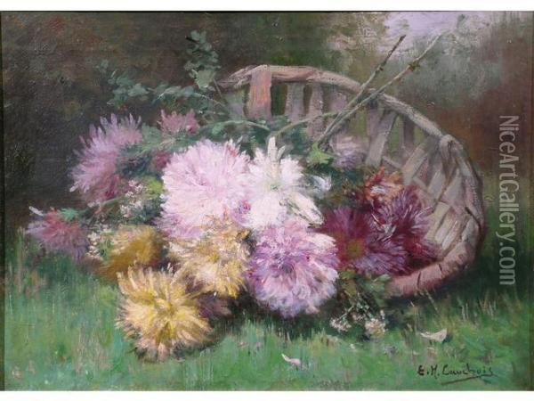 Nature Morte Au Panier De Fleurs Oil Painting - Eugene Henri Cauchois