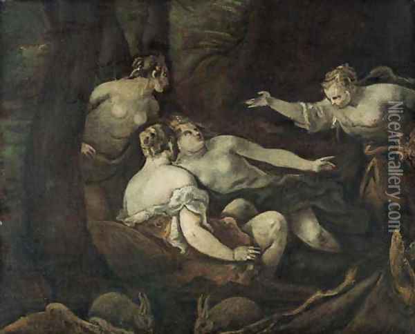 Diana and Callisto - en grisaille Oil Painting - Leandro Bassano