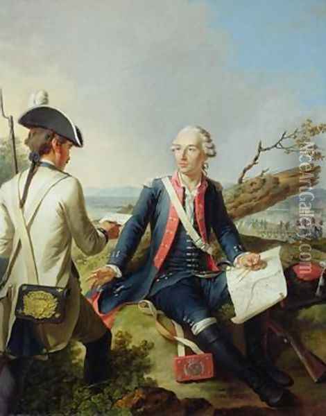 Marquis Louis dEstampes 1734-1815 at the Siege of Kassel Oil Painting - Jean Jacques Francois Le Barbier