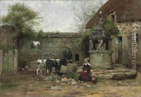 A Grey Morning In A Breton Farmyard Oil Painting - Walter Frederick Osborne