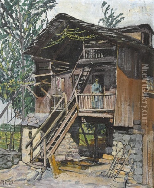 Walliser Bauernhaus Im Sommer Oil Painting - Ludwig Werlen
