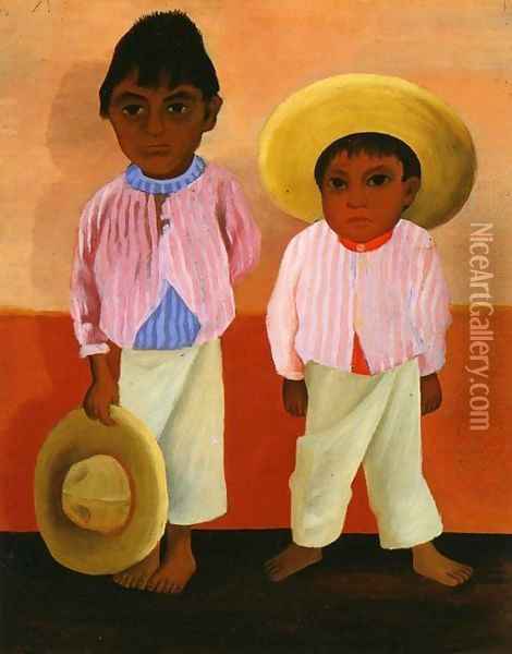 My Godfathers Sons Portrait of Modesto and Jesus Sanchez (Los hijos de mi compadre Retratos de Modesto y Jesus Sanchez) 1930 Oil Painting - Diego Rivera