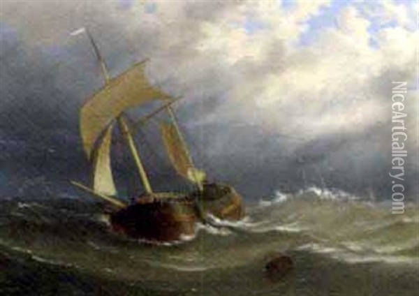 A Dutch Schooner In A Gale Oil Painting - Stuart Henry Bell