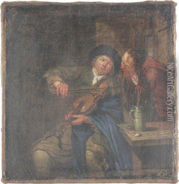 Musician In A Tavern Interior Oil Painting - David The Younger Teniers