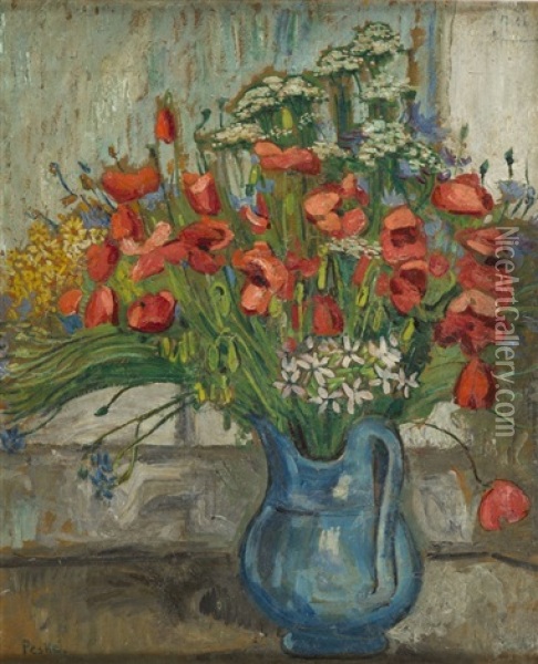 Flowers In A Vase Oil Painting - Jean Peske