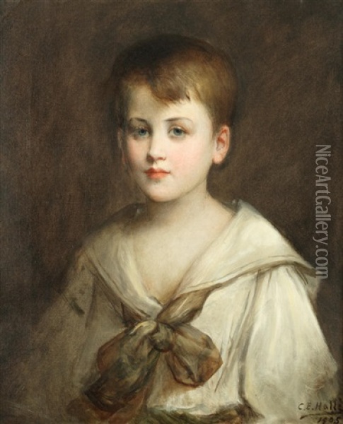 Portrait Of A Young Boy Oil Painting - Charles Edward Halle