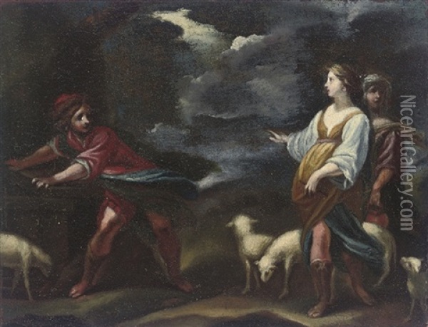 Jacob And Rebecca At The Well Oil Painting - Simone Pignoni
