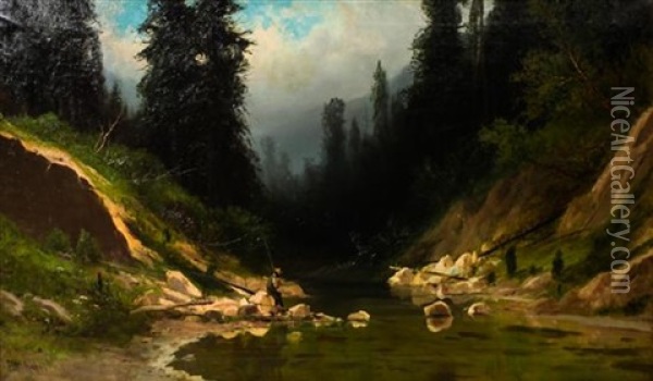 San Lorenzo Creek, Santa Cruz, Mountains Oil Painting - Frederick Ferdinand Schafer