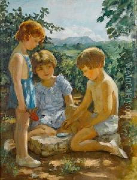 Les Petits Jardiniers Oil Painting - Edmond Tapissier