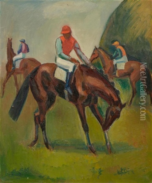 Drei Jockeys Oil Painting - Georges Darel