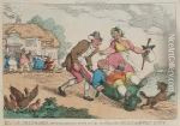 Doctor Drainbarrel Conveyed Home In Order To Take His Trial For Neglect Of Family Duty Oil Painting - Thomas Rowlandson