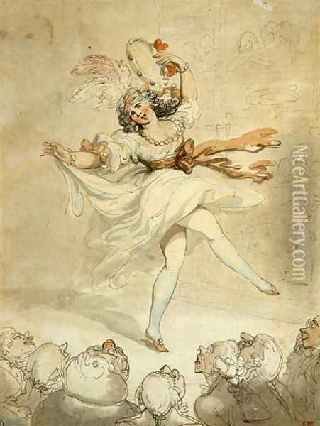 Female Dancer with a Tambourine, 1790-95 Oil Painting - Thomas Rowlandson