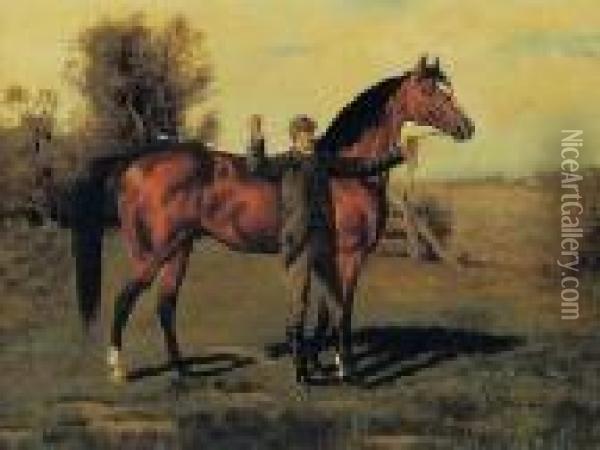 The Stallion Lexington Held By A Groom Oil Painting - Henry Stull