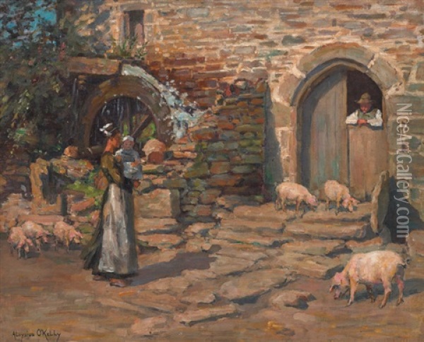 A Breton Farmyard Oil Painting - Aloysius C. O'Kelly