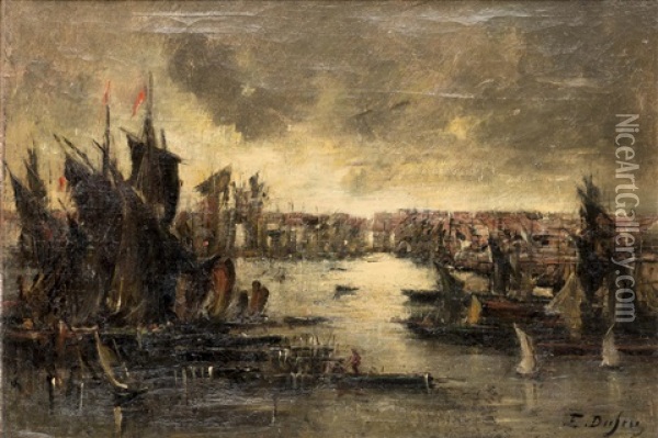 'port Du Nord' Oil Painting - Edouard-Jacques Dufeu