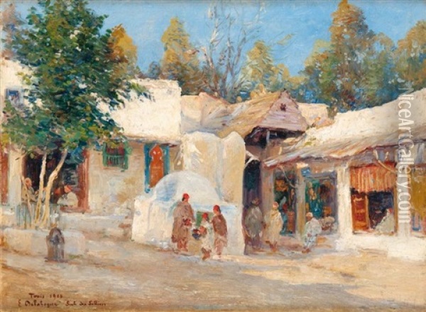 Souks Des Selliers, Tunis Oil Painting - Eugene Jules Delahogue