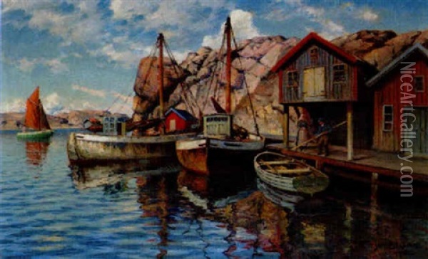 Pa Bryggan, Smogen Oil Painting - Johan Ericson