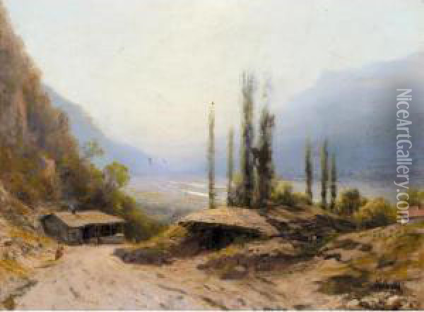 Caucasian Landscape Oil Painting - Lef Feliksovich Lagorio