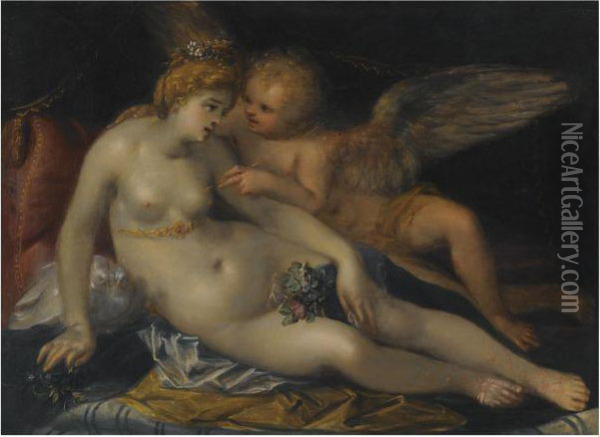 Venus And Cupid Oil Painting - Pieter Fransz. Isaaksz.