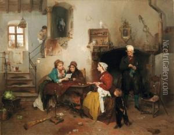 La Lettera Del Campo - 1862 Oil Painting - Girolamo Induno