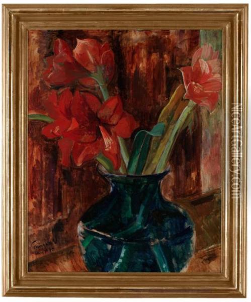 Amaryllis I Bla Vas. Signerad Grunewald Och Daterad Mars 1940 Oil Painting - Isaac Grunewald