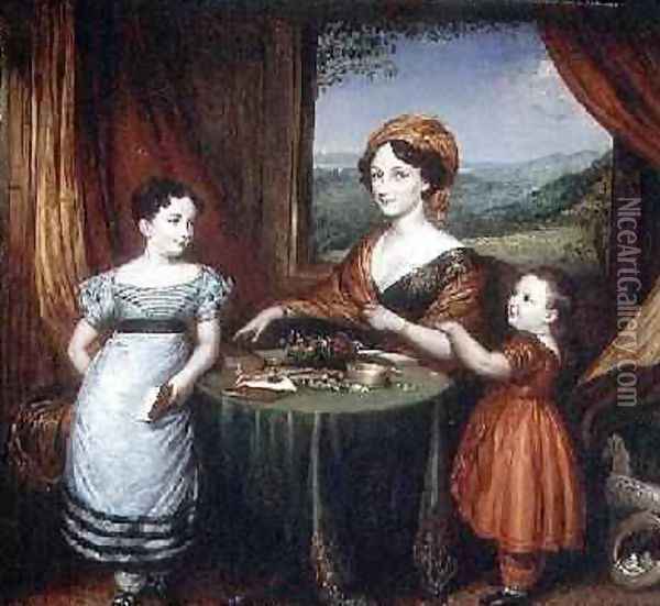 Portrait of Mrs Darling and two of her children 1825 Oil Painting - John Linnell
