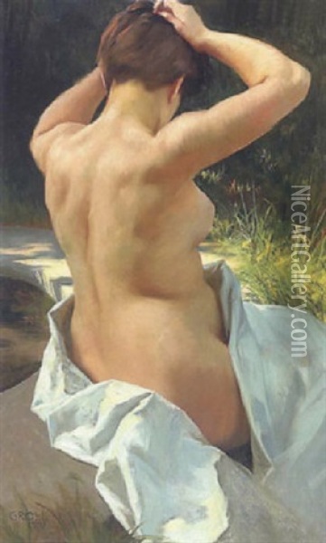 Weiblicher Ruckenakt Oil Painting - Andreas Groll