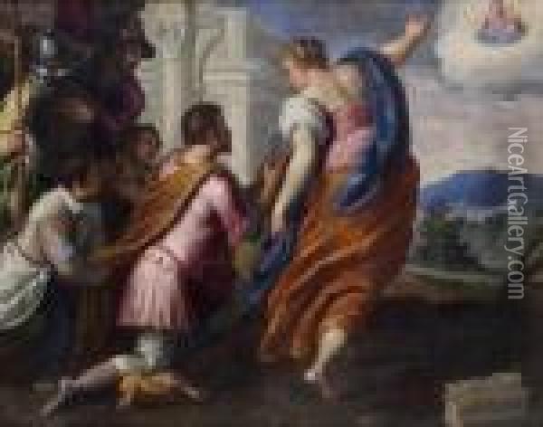 La Sibilla Tiburtina Indica La Vergine All'imperatore Ottaviano Augusto Oil Painting - Acopo D'Antonio Negretti (see Palma Giovane)
