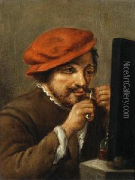 Portrait Of A Man Trimming His Moustache Oil Painting - Joos van Craesbeeck