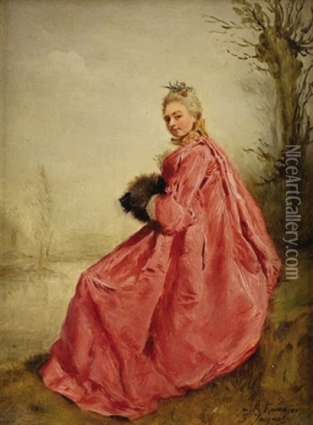 Girl In The Manner Of Watteau Oil Painting - Gustave Jean Jacquet