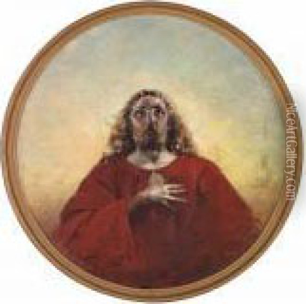 Christ In A Red Coatand With A Halo Oil Painting - Vincenzo Irolli