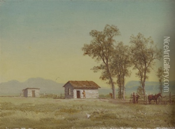 Homestead In The Rocky Mountains Oil Painting - Albert Bierstadt