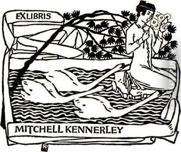 Ex Libris Mitchell Kennerley Oil Painting - Vojtech Adalbert Preissig