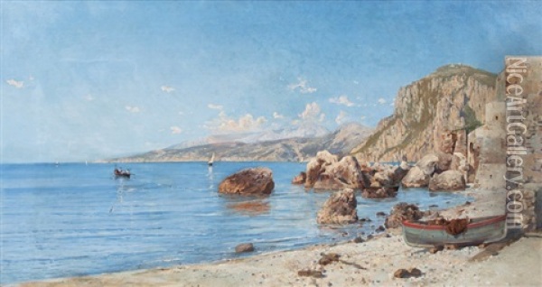 Marina Piccola On Capri Oil Painting - Holger Hvitfeldt Jerichau