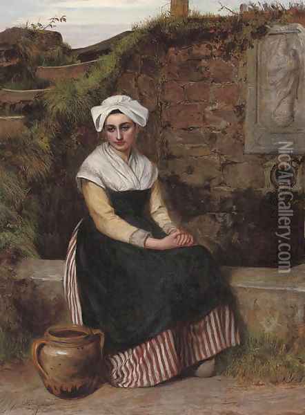 Resting beside the well Oil Painting - Charles Sillem Lidderdale