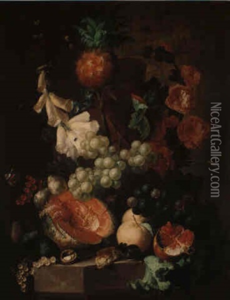 A Still Life Of Fruit, On A Marble Ledge Oil Painting - Jan van Os