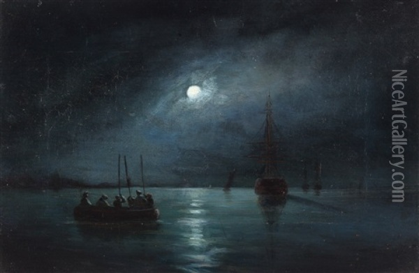 Einschiffung Bei Mondschein Oil Painting - Johann Friedrich Boeck