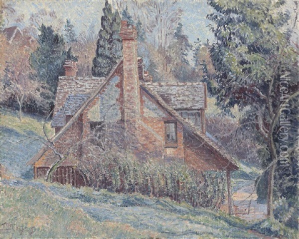 Cottage In A Landscape Oil Painting - Lucien Pissarro