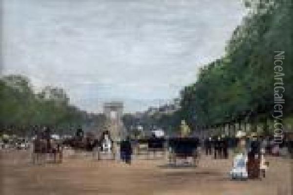 Parisian Boulevard Under Rain Oil Painting - Luigi Loir
