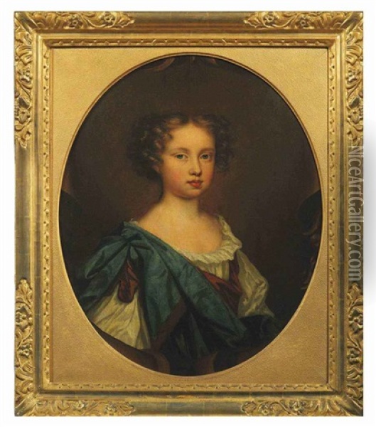 Portrait Of A Girl, In A White Chemise And Blue Mantle Oil Painting - Mary Beale